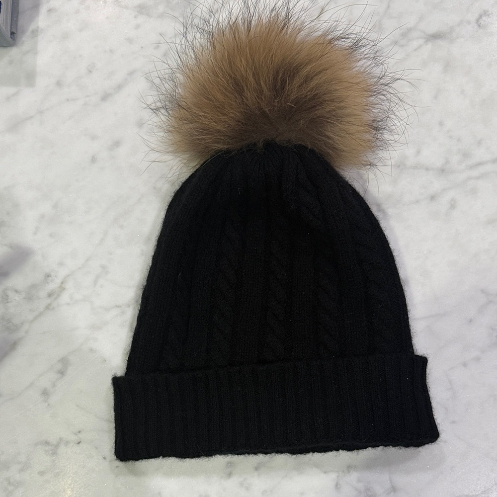 Brodie Cashmere Black Hat with Brown Pom Pom